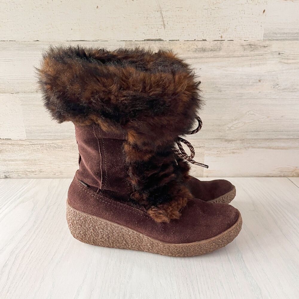Brilliant Insulated Waterproof Brown Suede Winter Boots Wedge Heel 9M Faux Fur